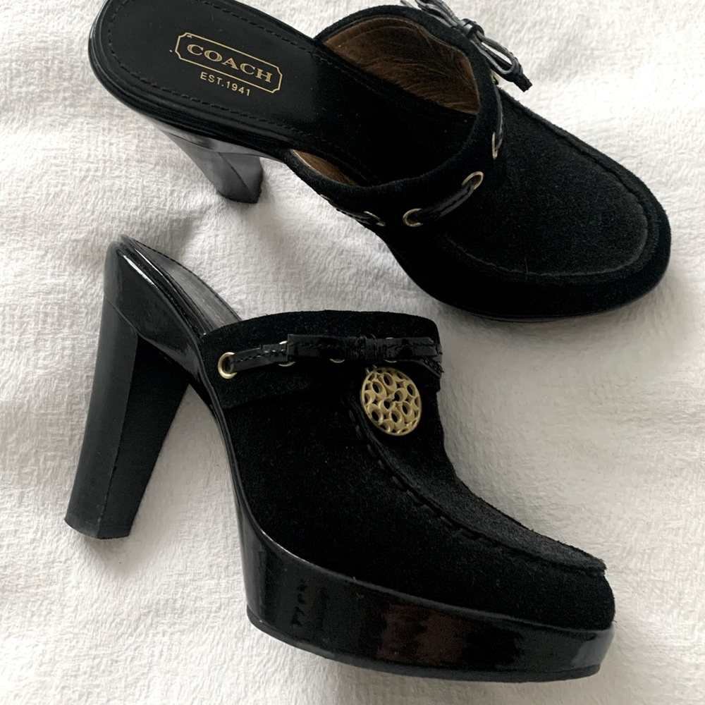 Coach suede and leather clogs